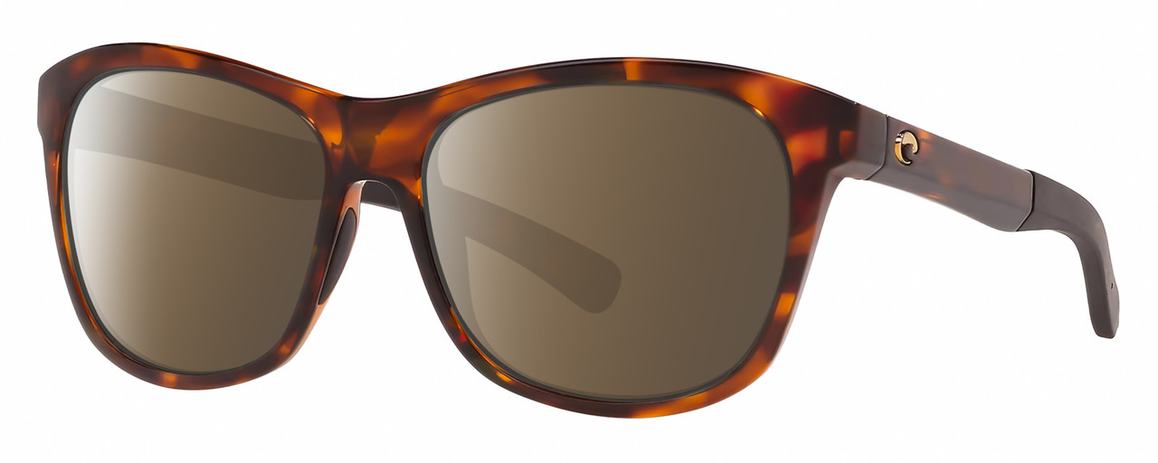 Profile View of Costa Del Mar Vela Designer Polarized Sunglasses with Custom Cut Amber Brown Lenses in Shiny Amber Brown Tortoise Havana Black Unisex Cat Eye Full Rim Acetate 56 mm
