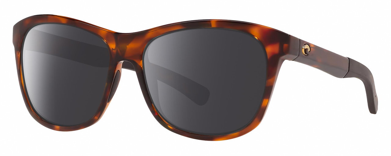 Profile View of Costa Del Mar Vela Designer Polarized Sunglasses with Custom Cut Smoke Grey Lenses in Shiny Amber Brown Tortoise Havana Black Unisex Cat Eye Full Rim Acetate 56 mm