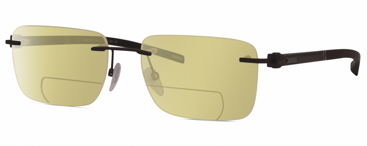 Profile View of Chopard VCHD84-0627 Designer Polarized Reading Sunglasses with Custom Cut Powered Sun Flower Yellow Lenses in Satin Gunmetal Grey Black Mens Rectangular Full Rim Metal 56 mm