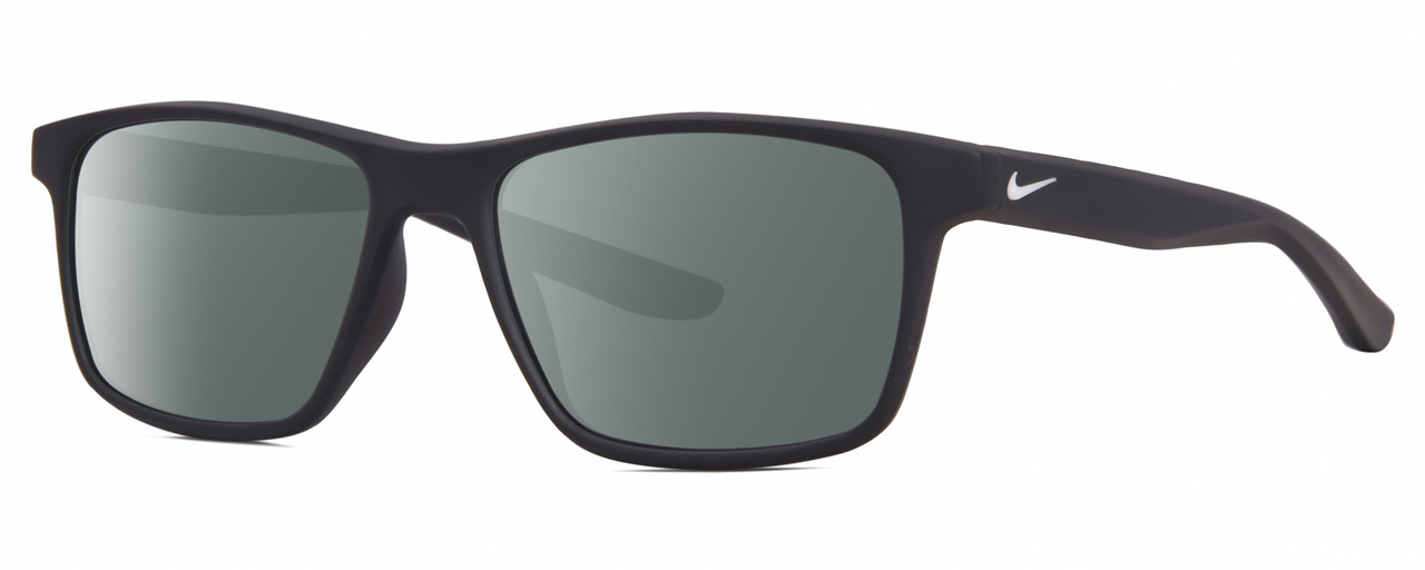 Profile View of NIKE WHIZ EV1160 Designer Polarized Sunglasses with Custom Cut Smoke Grey Lenses in Matte Anthracite Grey White Unisex Rectangular Full Rim Acetate 48 mm