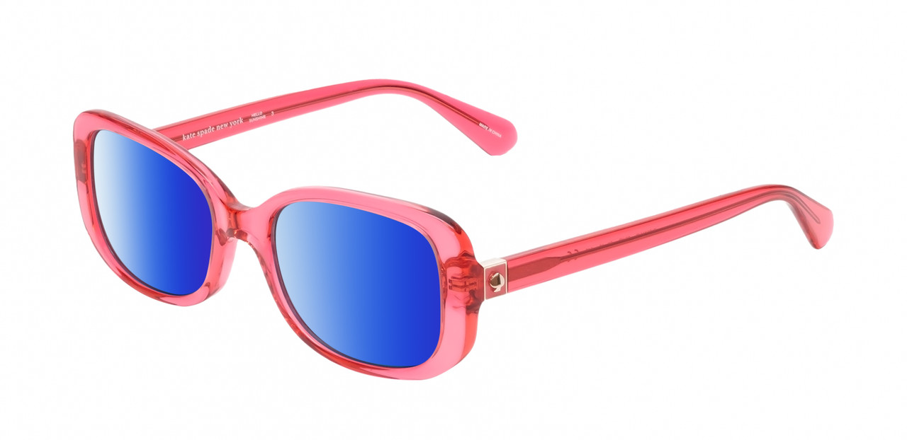 Profile View of Kate Spade DIONNA-035J Designer Polarized Sunglasses with Custom Cut Blue Mirror Lenses in Crystal Pink Ladies Butterfly Full Rim Acetate 52 mm