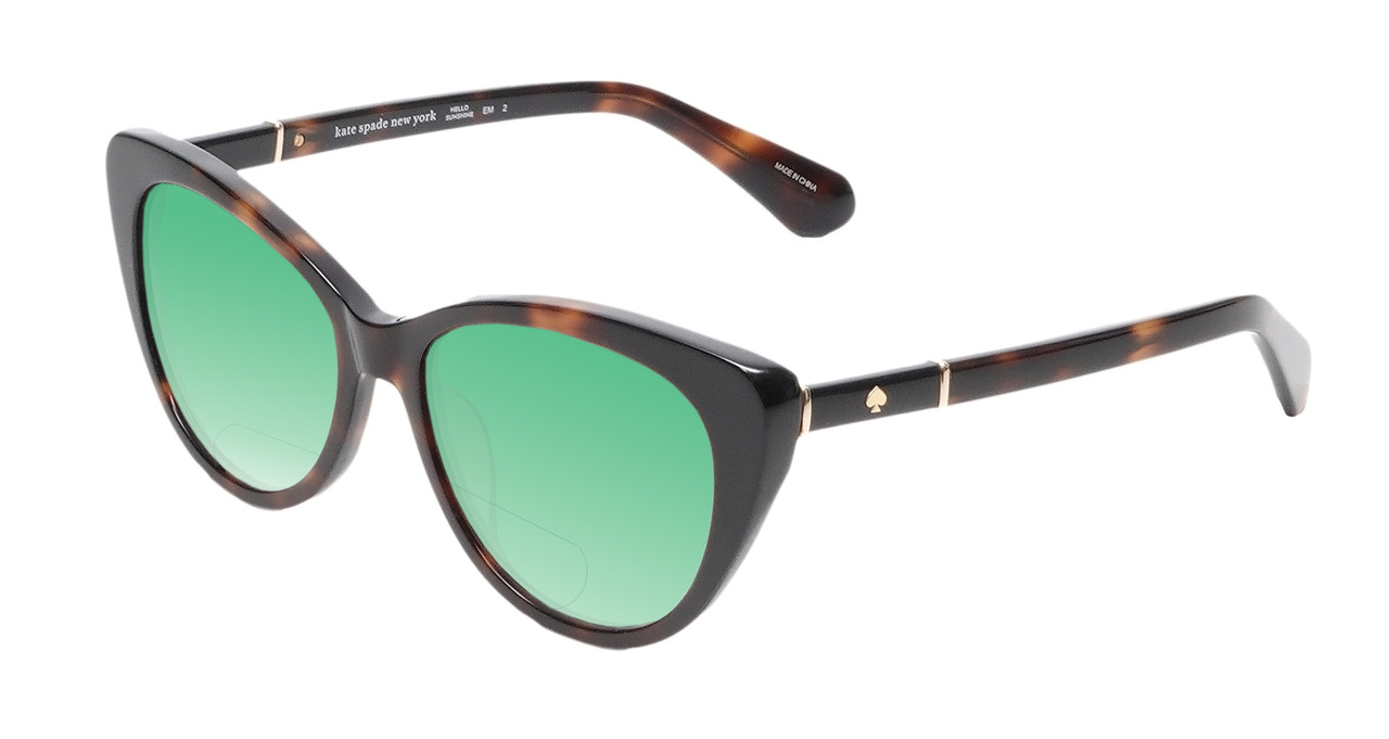 Profile View of Kate Spade SHERYLYN Designer Polarized Reading Sunglasses with Custom Cut Powered Green Mirror Lenses in Gloss Black Amber Brown Tortoise Havana Ladies Cat Eye Full Rim Acetate 54 mm