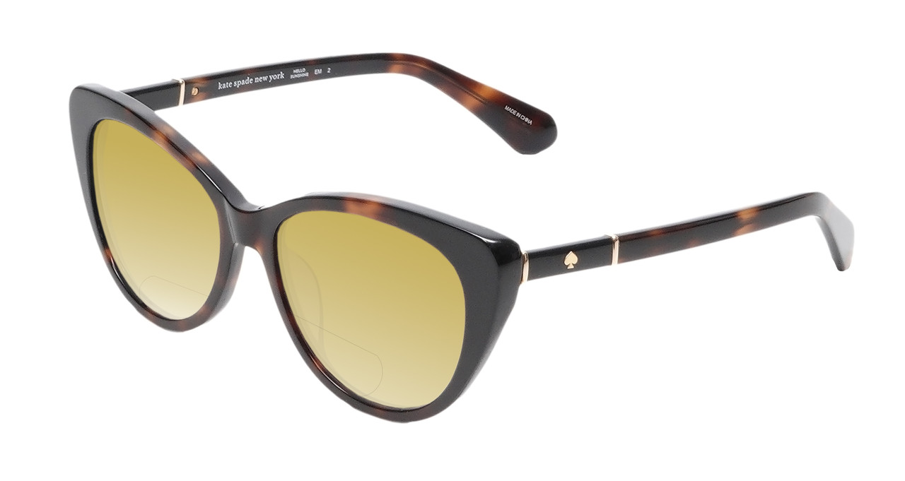 Profile View of Kate Spade SHERYLYN Designer Polarized Reading Sunglasses with Custom Cut Powered Sun Flower Yellow Lenses in Gloss Black Amber Brown Tortoise Havana Ladies Cat Eye Full Rim Acetate 54 mm