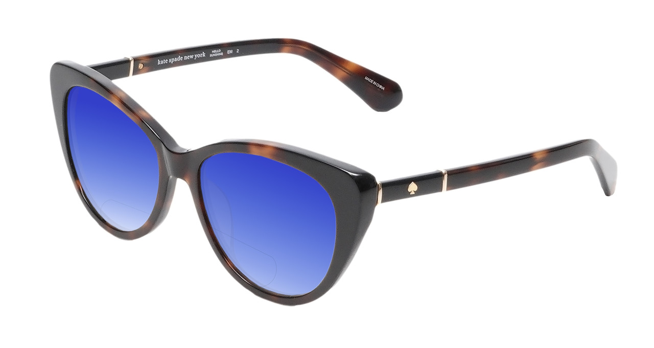 Profile View of Kate Spade SHERYLYN Designer Polarized Reading Sunglasses with Custom Cut Powered Blue Mirror Lenses in Gloss Black Amber Brown Tortoise Havana Ladies Cat Eye Full Rim Acetate 54 mm