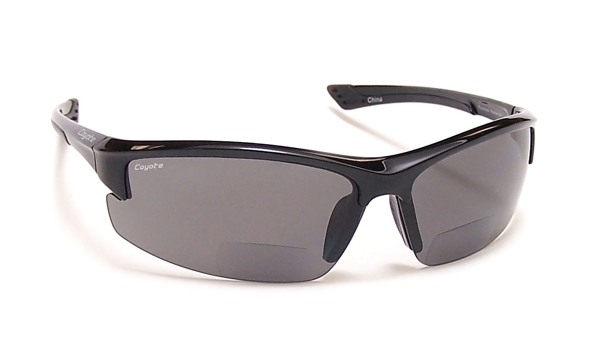 Profile View of Coyote BP-7 Polarized Bi-focal Reading Sunglasses in Gloss Black and Grey