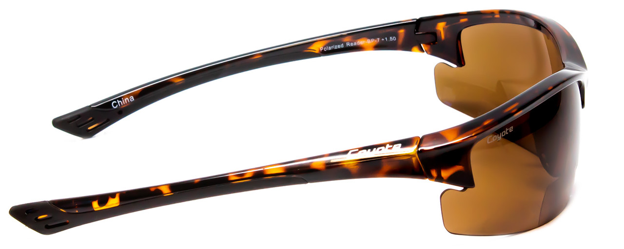 Side View of Coyote BP-7 Polarized Bi-focal Reading Sunglasses in Tortoise Havana Brown