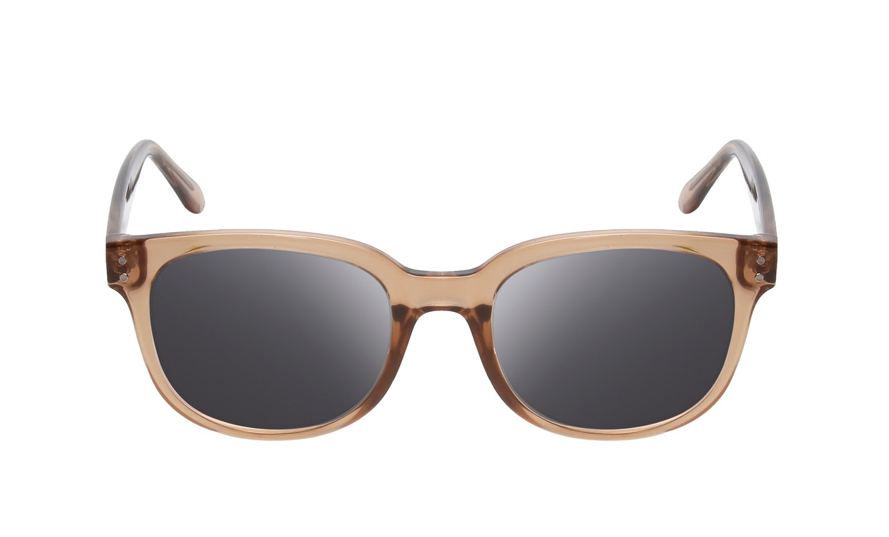 Front View of BCBG BAR104BL Designer Polarized Sunglasses with Custom Cut Smoke Grey Lenses in Nude Brown Crystal  Unisex Panthos Full Rim Acetate 52 mm