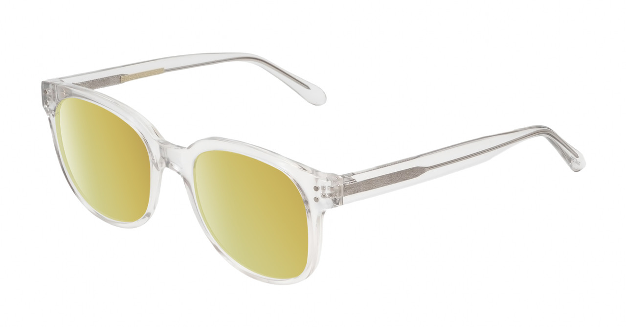 Profile View of BCBG BAR104BL Unisex Pantho Polarized Sunglasses in Clear Crystal 52mm with Gold Mirror Lenses