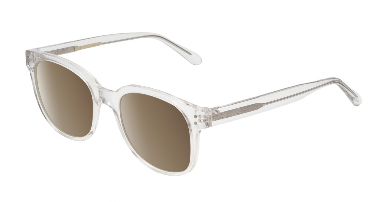 Profile View of BCBG BAR104BL Unisex Pantho Sunglasses in Clear Crystal 52mm with NON-Polarized Brown Gradient Lenses