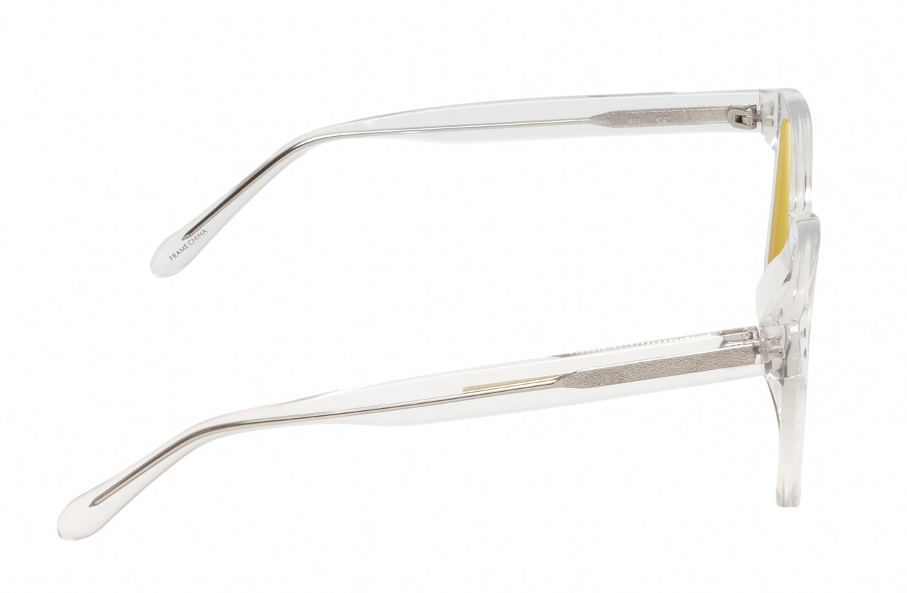 Side View of BCBG BAR104BL Unisex Pantho Polarized Sunglasses in Clear Crystal 52mm with Gold Mirror Lenses
