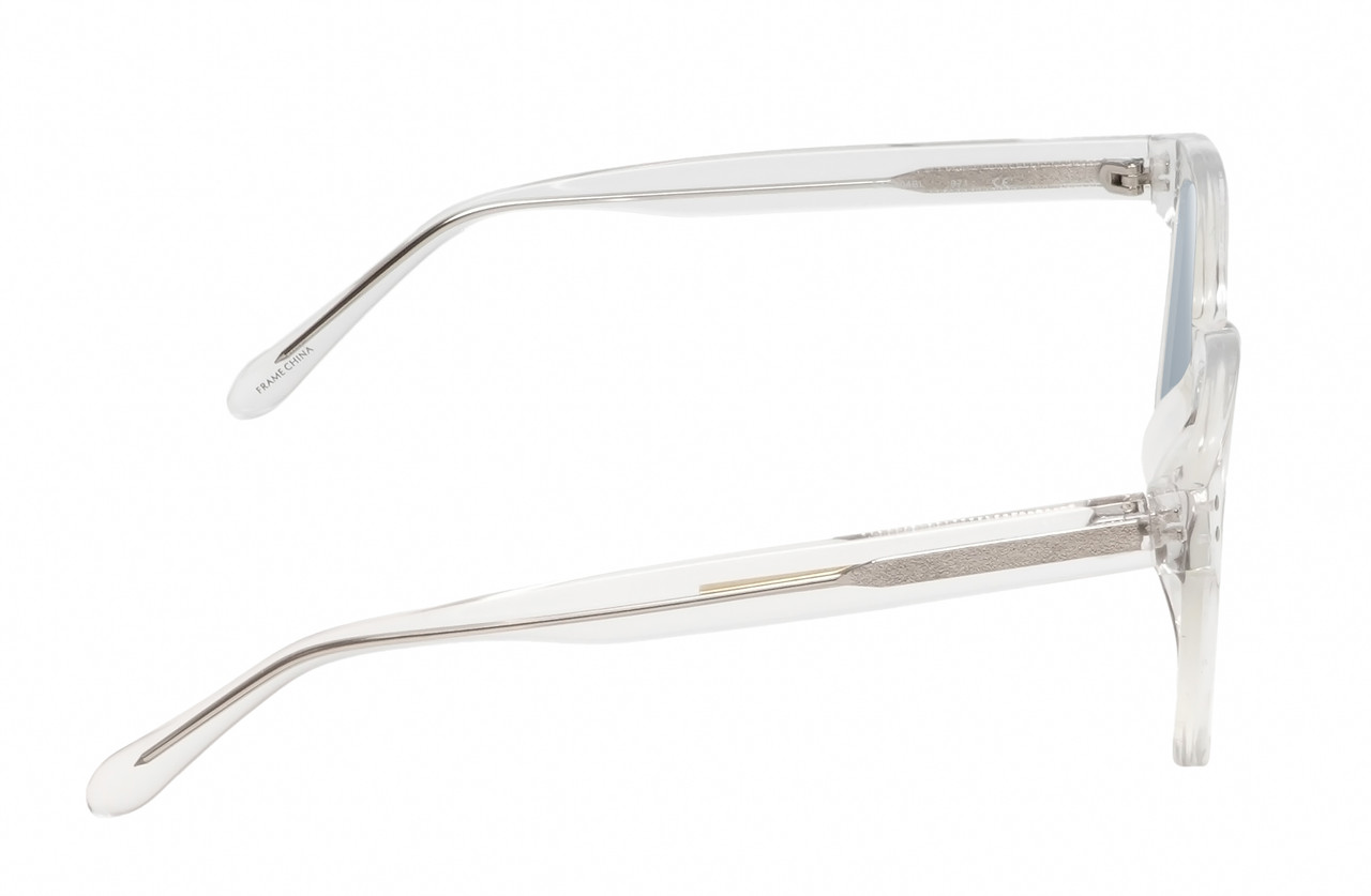 Side View of BCBG BAR104BL Unisex Pantho Polarized Sunglasses in Clear Crystal 52mm with Silver Mirror Lenses