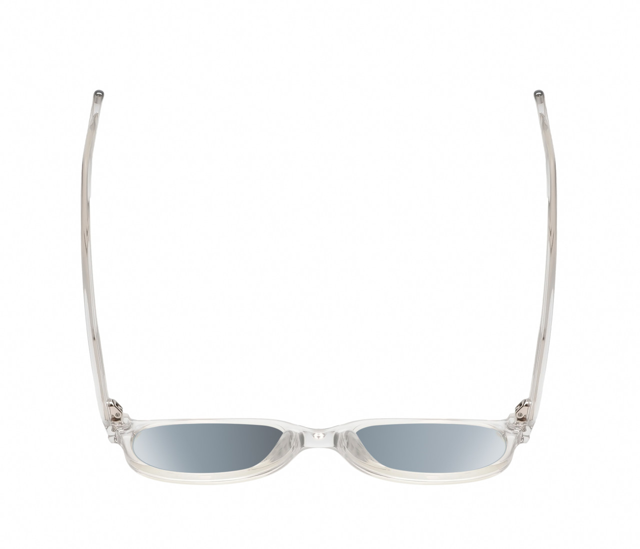 Top View of BCBG BAR104BL Unisex Pantho Polarized Sunglasses in Clear Crystal 52mm with Silver Mirror Lenses