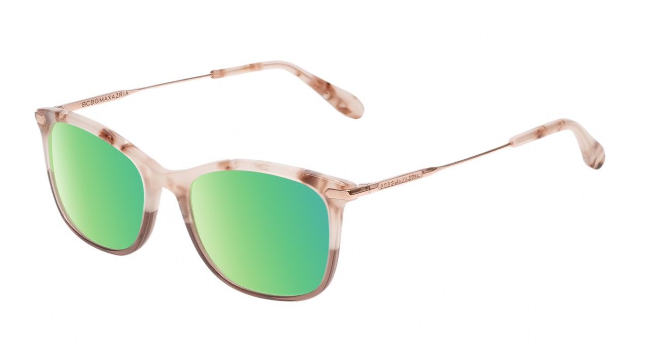 Profile View of BCBG BAR105 Unisex Cat Eye Polarized Sunglasses in Red Rose Gold 52 mm with Green Mirror Lenses