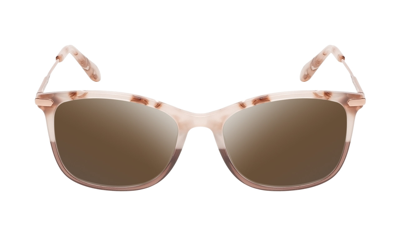 Front View of BCBG BAR105 Designer Polarized Sunglasses with Custom Cut Amber Brown Lenses in Crimson Maroon Red Rose Gold  Unisex Cat Eye Full Rim Acetate 52 mm