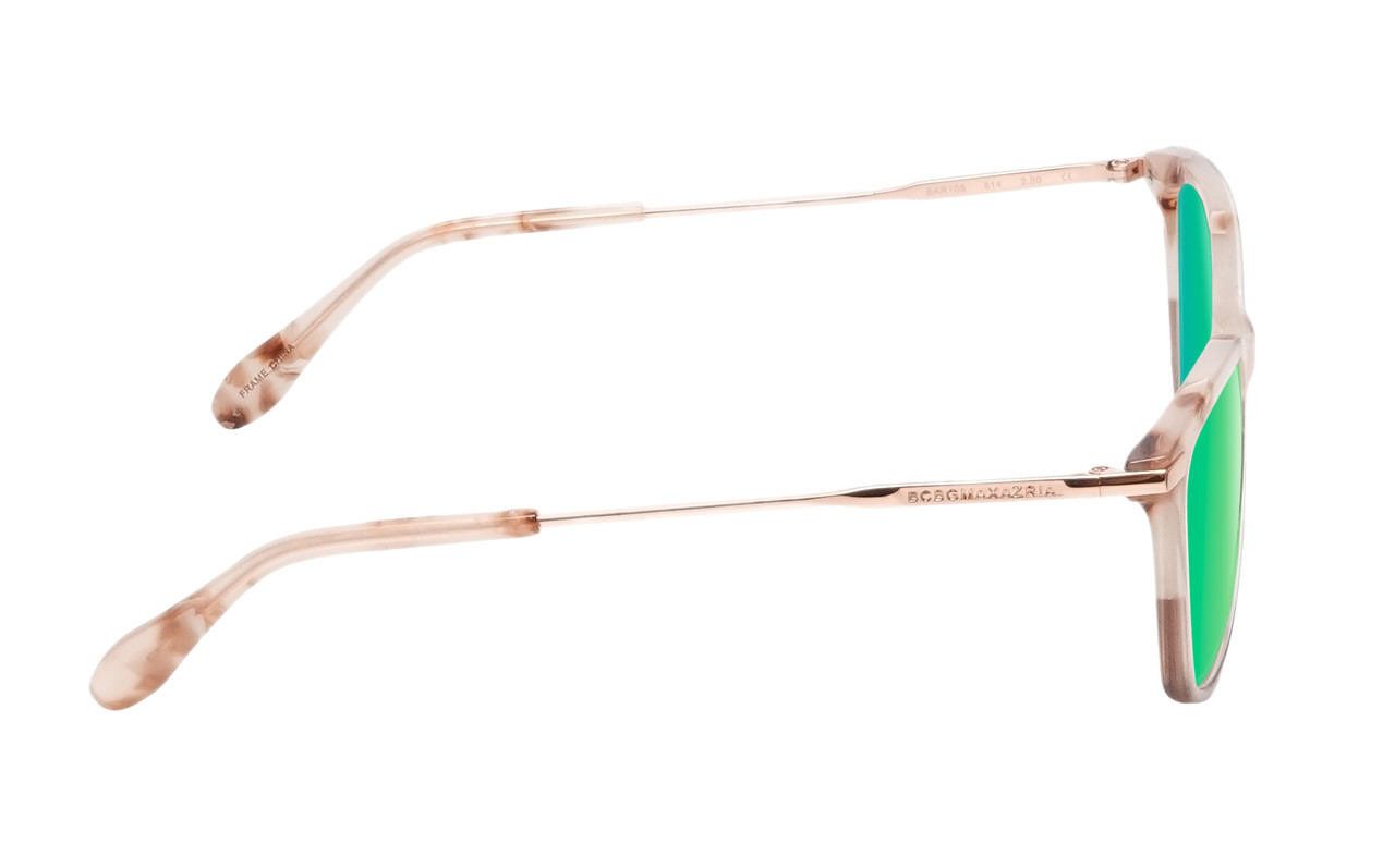 Side View of BCBG BAR105 Unisex Cat Eye Polarized Sunglasses in Red Rose Gold 52 mm with Green Mirror Lenses