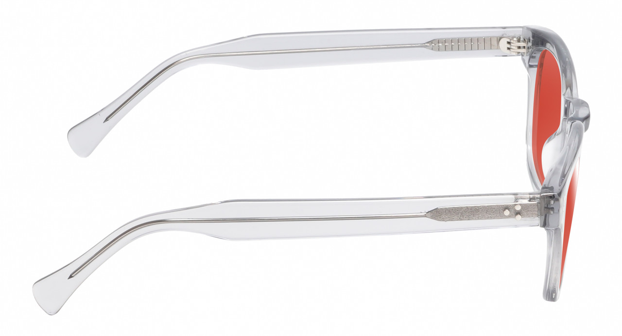 Side View of Reptile Chelidae Designer Polarized Sunglasses with Custom Cut Red Mirror Lenses in Smoke Grey Crystal Unisex Panthos Full Rim Acetate 49 mm