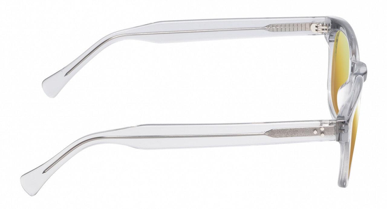 Side View of Reptile Chelidae Unisex Designer Polarized Sunglasses in Grey Crystal 49mm 4 Opt with Custom Cut Gold Mirror Lenses