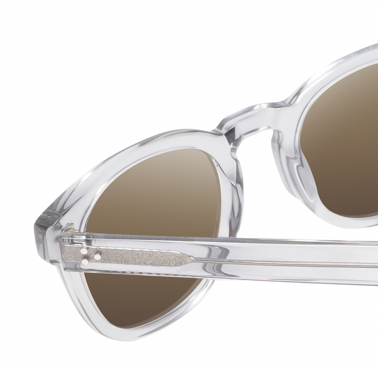 Close Up View of Reptile Chelidae Unisex Designer Sunglasses in Grey Crystal 49mm 4 Opt with Custom Cut NON-polarized Brown Gradient Lenses