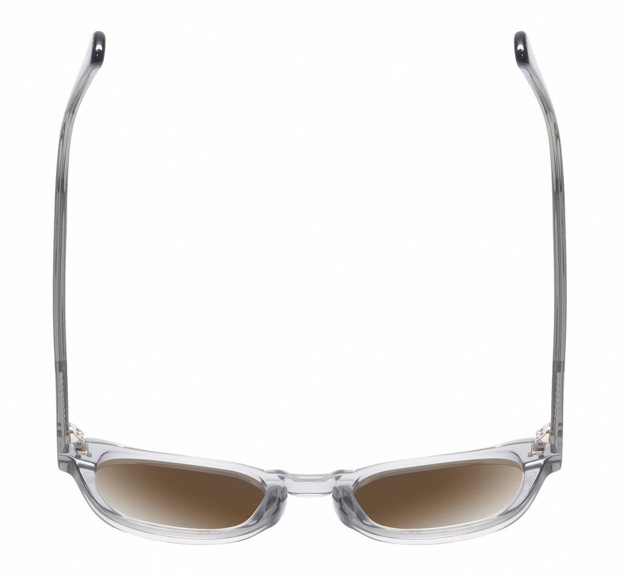 Top View of Reptile Chelidae Designer Polarized Sunglasses with Custom Cut Amber Brown Lenses in Smoke Grey Crystal Unisex Panthos Full Rim Acetate 49 mm