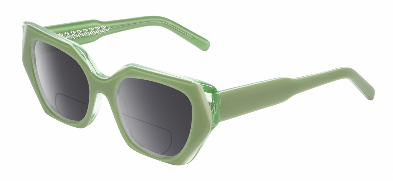 Profile View of Reptile Cryptodira Designer Polarized Reading Sunglasses with Custom Cut Powered Smoke Grey Lenses in 3-Tone Green Crystal Ladies Butterfly Full Rim Acetate 55 mm