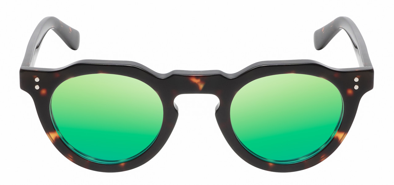 Front View of Reptile Malayemys Women Polarized Sunglasses in Brown Tortoise Havana 44mm 4 Opt with Custom Cut Green Mirror Lenses