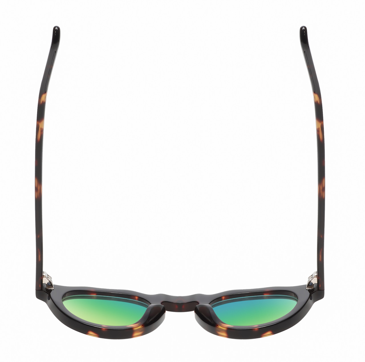 Top View of Reptile Malayemys Women Polarized Sunglasses in Brown Tortoise Havana 44mm 4 Opt with Custom Cut Green Mirror Lenses