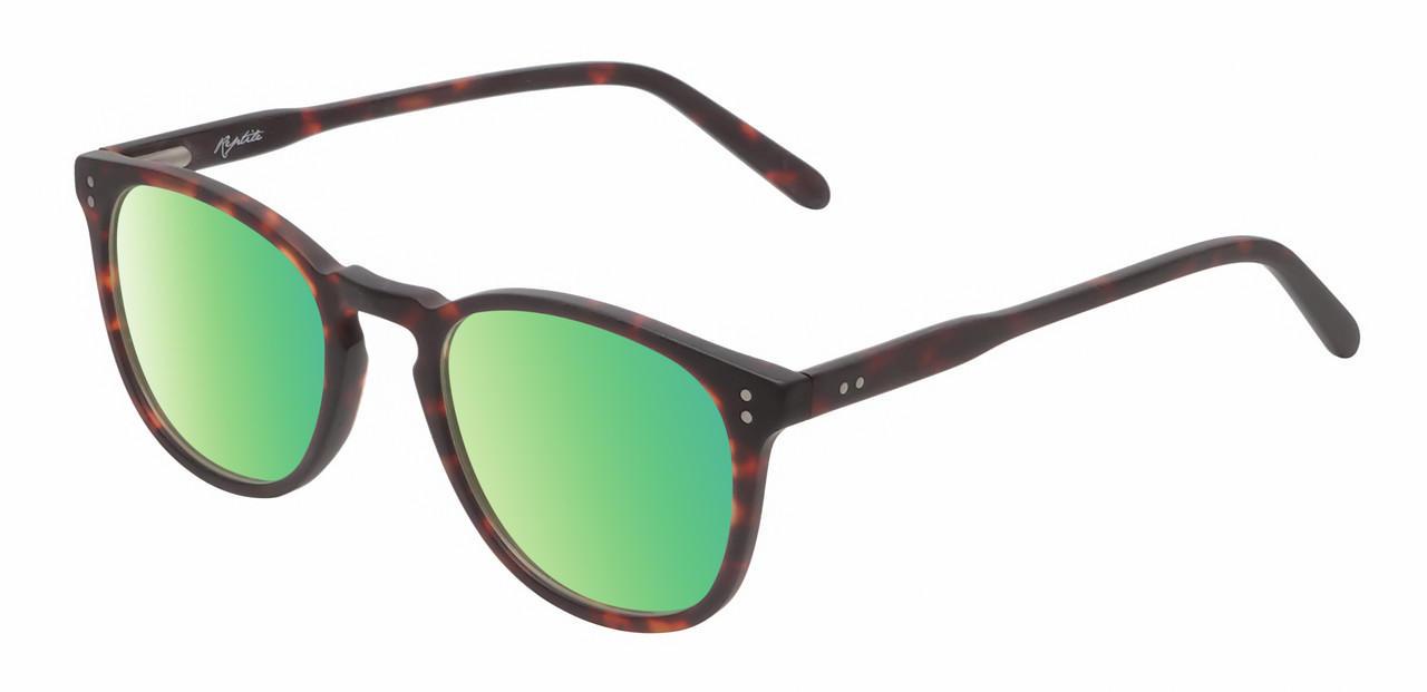 Profile View of Reptile Larachelus Unisex Polarized Sunglasses Brown Tortoise Havana 50mm 4 Opt. with Custom Cut Green Mirror Lenses