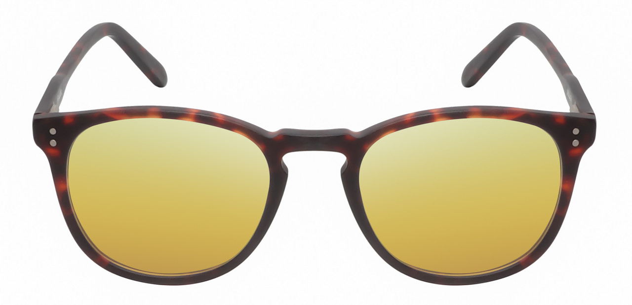 Front View of Reptile Larachelus Unisex Polarized Sunglasses Brown Tortoise Havana 50mm 4 Opt. with Custom Cut Gold Mirror Lenses