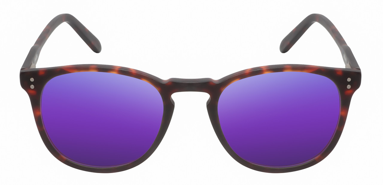 Front View of Reptile Larachelus Unisex Polarized Sunglasses Brown Tortoise Havana 50mm 4 Opt. with Custom Cut Silver Mirror Lenses