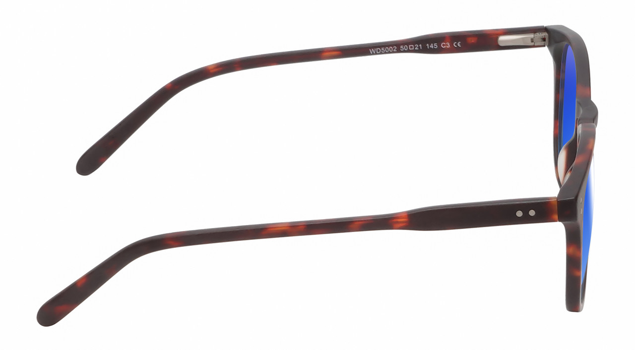 Side View of Reptile Larachelus Designer Polarized Sunglasses with Custom Cut Blue Mirror Lenses in Matte Auburn Brown Tortoise Havana Unisex Panthos Full Rim Acetate 50 mm