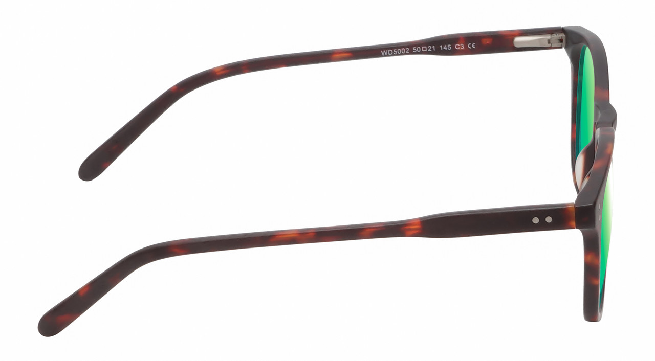 Side View of Reptile Larachelus Unisex Polarized Sunglasses Brown Tortoise Havana 50mm 4 Opt. with Custom Cut Green Mirror Lenses