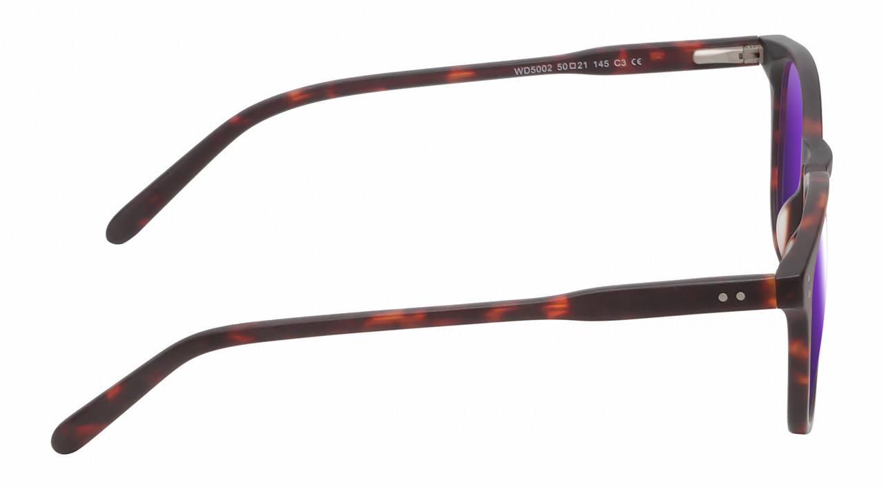 Side View of Reptile Larachelus Unisex Polarized Sunglasses Brown Tortoise Havana 50mm 4 Opt. with Custom Cut Silver Mirror Lenses