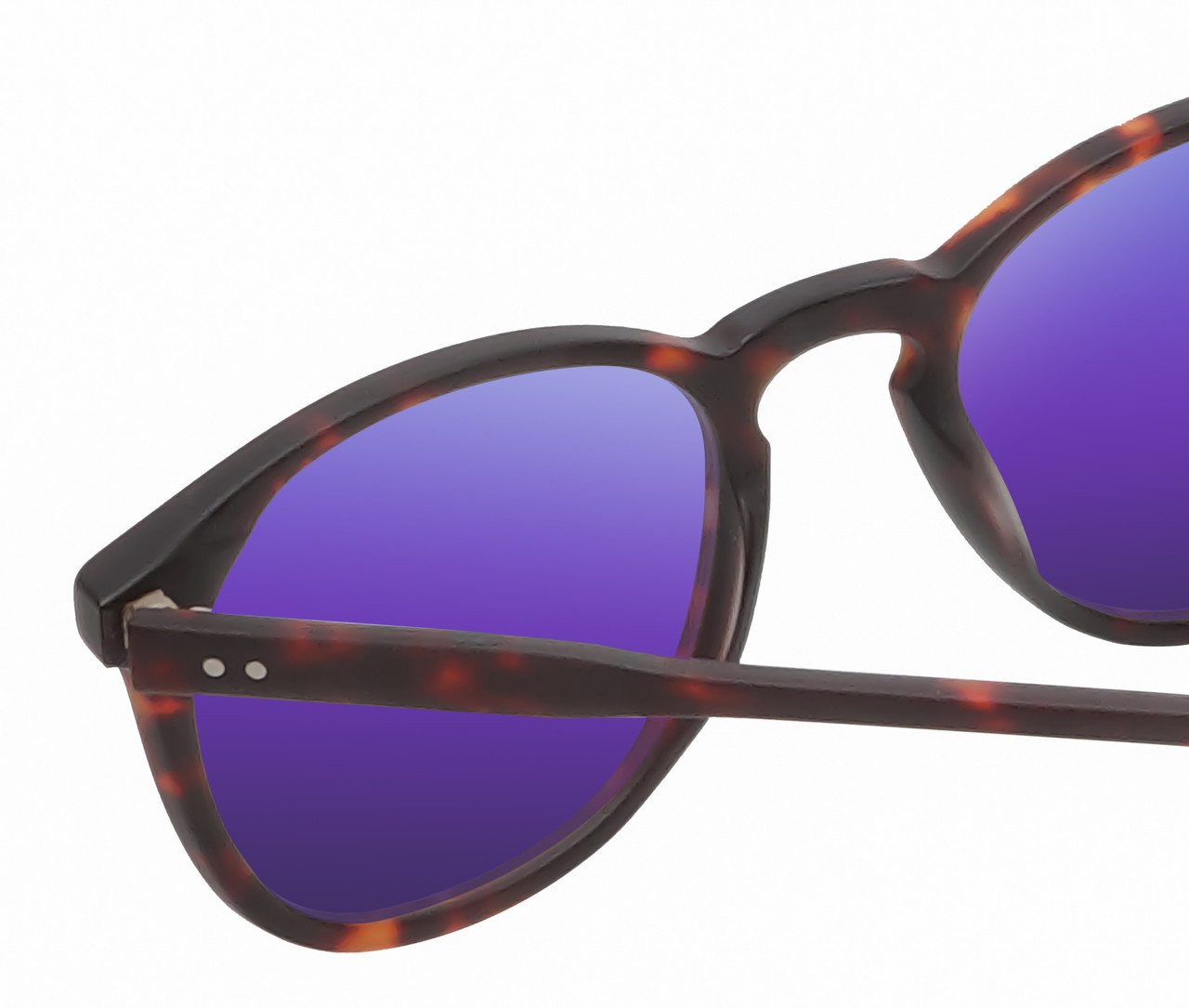 Close Up View of Reptile Larachelus Unisex Polarized Sunglasses Brown Tortoise Havana 50mm 4 Opt. with Custom Cut Silver Mirror Lenses