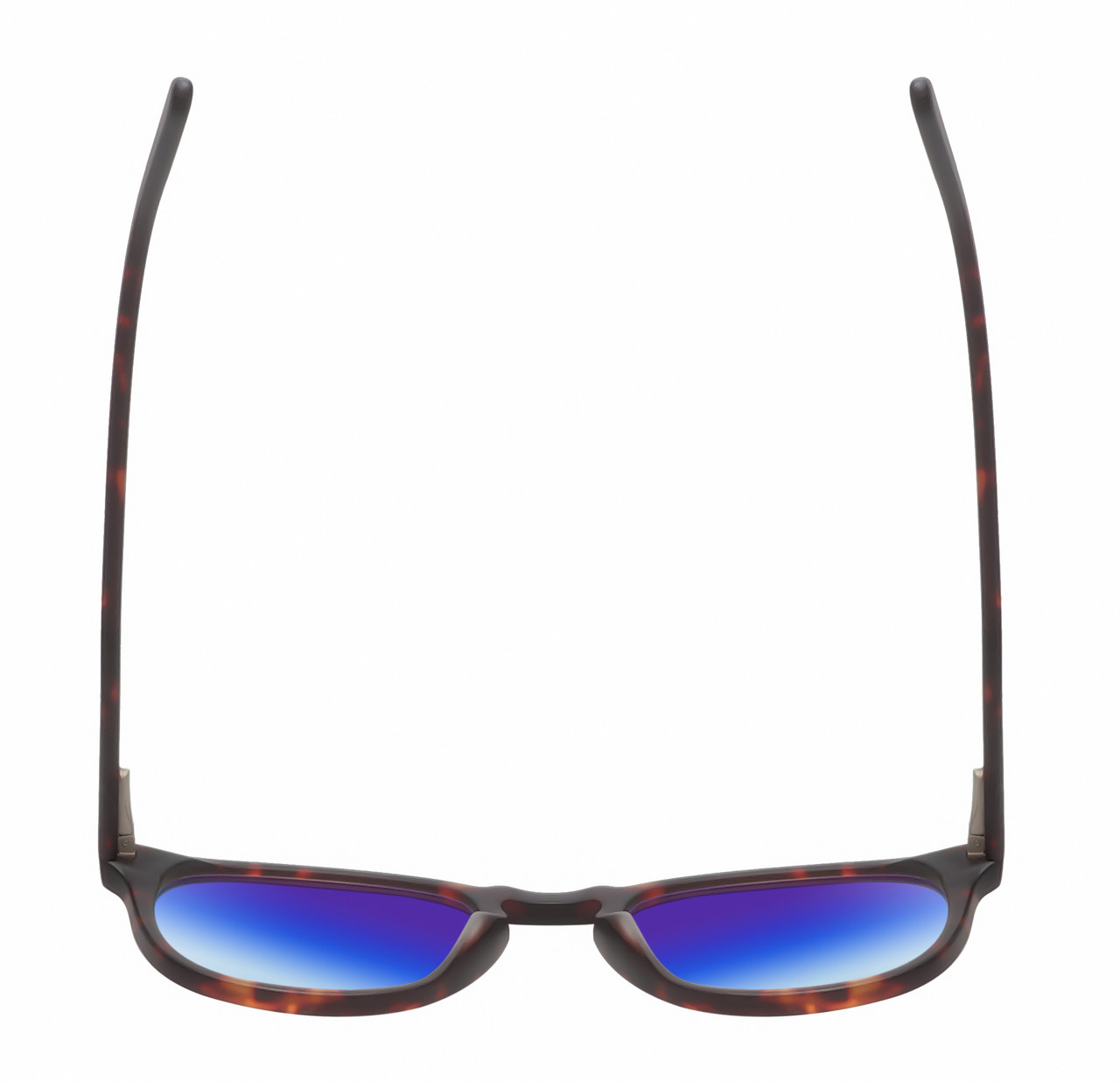 Top View of Reptile Larachelus Designer Polarized Sunglasses with Custom Cut Blue Mirror Lenses in Matte Auburn Brown Tortoise Havana Unisex Panthos Full Rim Acetate 50 mm