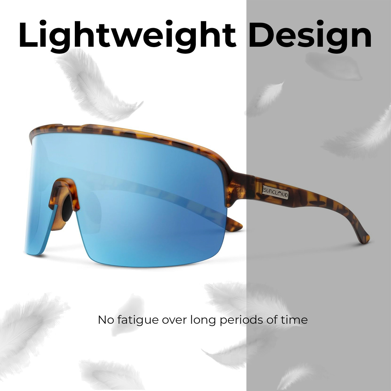 Lightweight Frame Construction illustration of Suncloud Amplify Polarized Shield Semi-Rimless Sunglasses Unisex Acetate 149 mm in Tortoise Havana & Aqua Blue Mirror