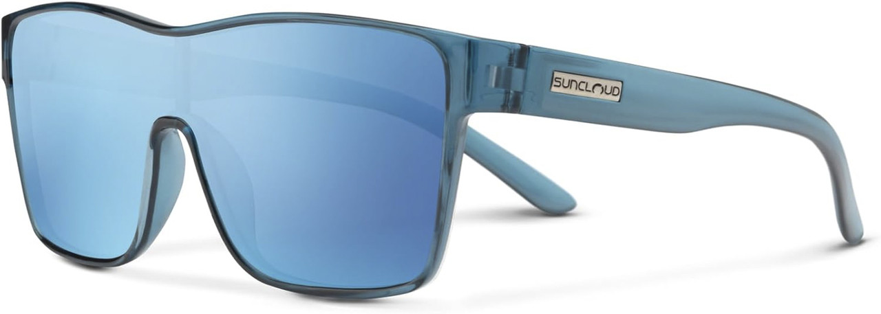 Profile View of Suncloud Biff Polarized Square Semi-Rimless XL Sunglasses Unisex Acetate 153 mm in Crystal Marine & Aqua Blue Mirror