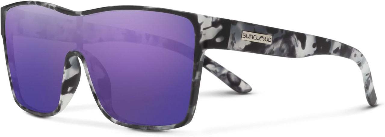Profile View of Suncloud Biff Polarized Square Semi-Rimless XL Sunglasses Unisex Acetate 153 mm in Matte Ice Tortoise & Purple Mirror