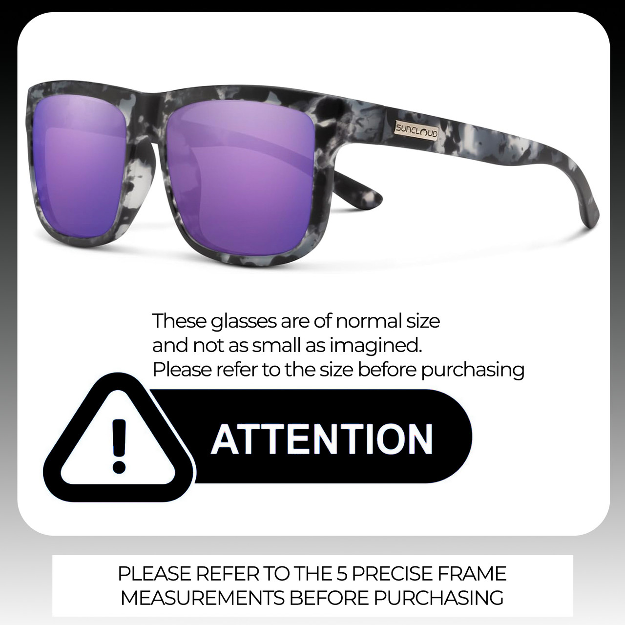 Size Awareness illustration of Suncloud Quiver Polarized Square Classic Retro Sunglasses Unisex Acetate 58 mm in Matte Ice Tortoise & Purple Mirror