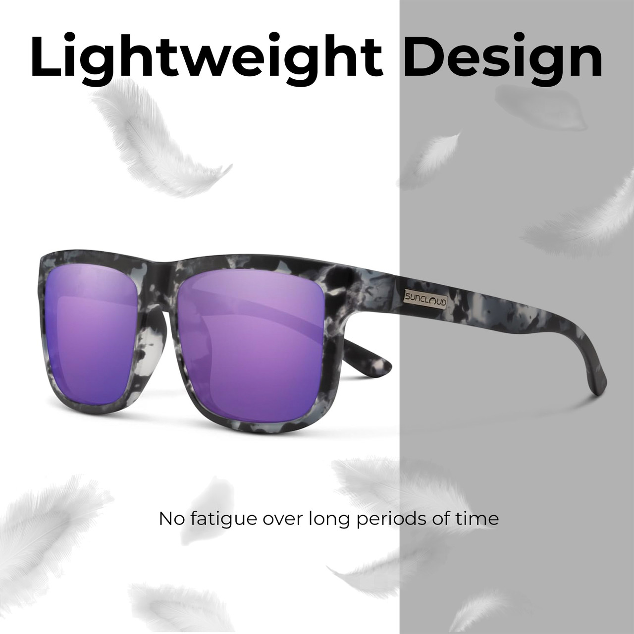 Lightweight Frame Construction illustration of Suncloud Quiver Polarized Square Classic Retro Sunglasses Unisex Acetate 58 mm in Matte Ice Tortoise & Purple Mirror