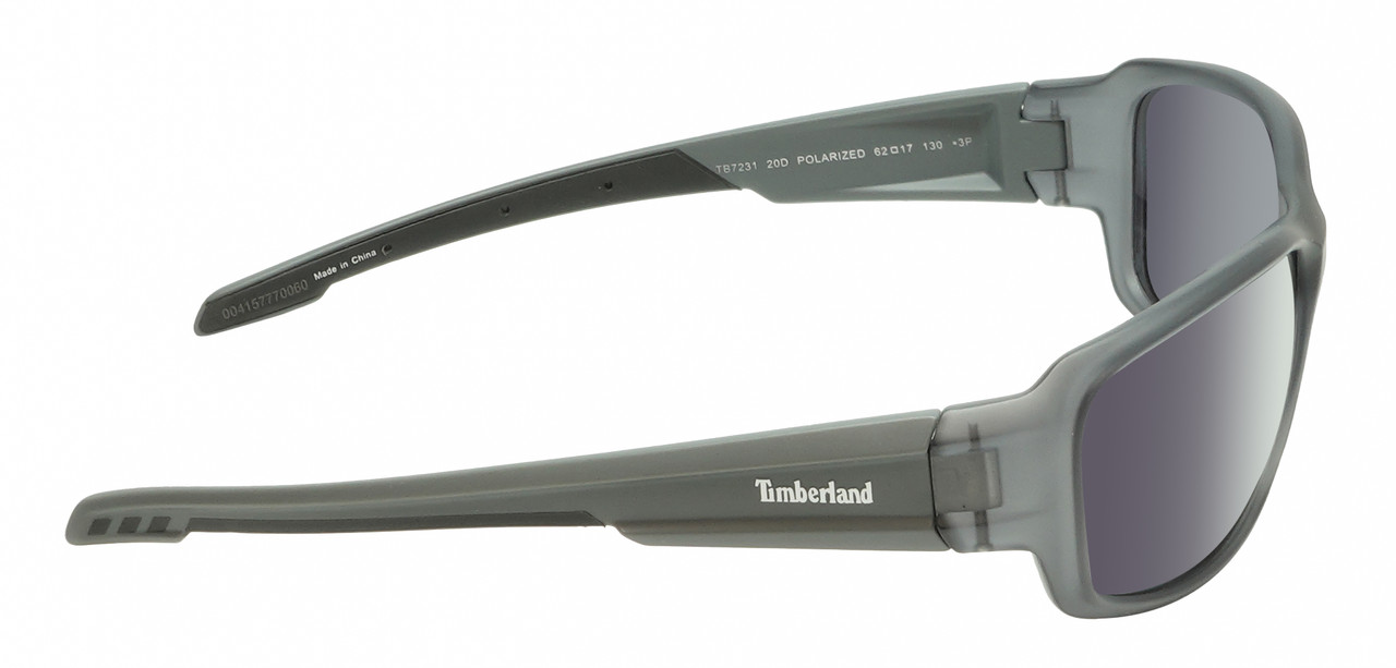 Side View of Timberland TB7231 Unisex Oval Full Rim Designer Sunglasses in Grey/Smoke Grey Polarized 62mm