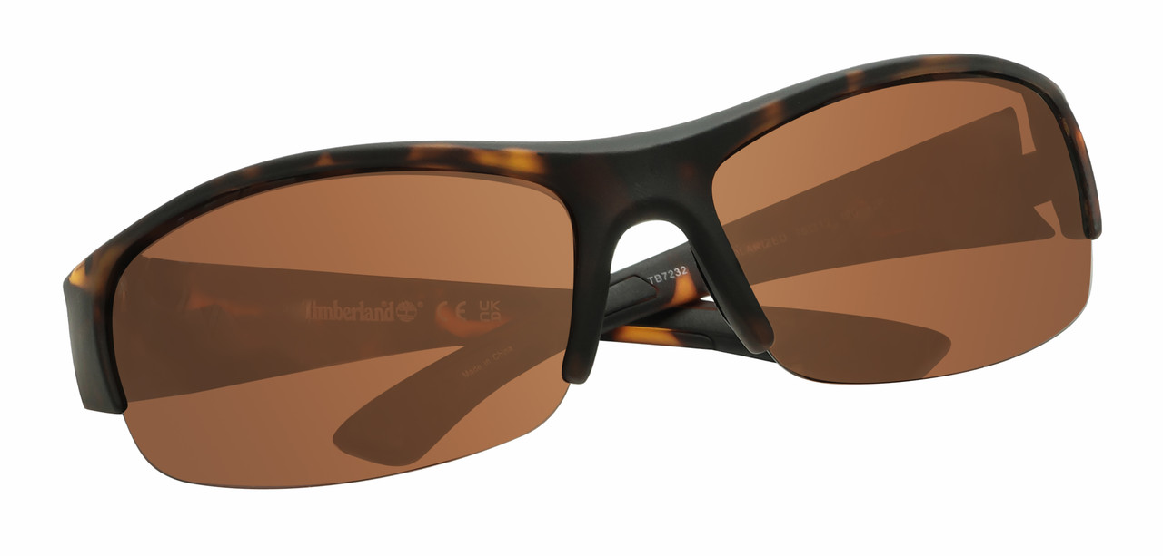 Top View of Timberland TB7232 Unisex Oval Semi-Rimless Designer Sunglasses in Dark Havana Tortoise/Brown Polarized 76mm