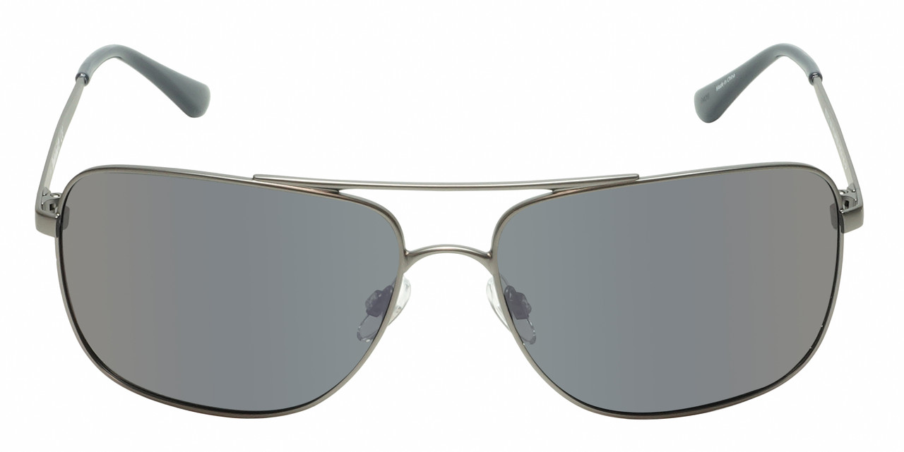 Front View of Timberland TB7202 Unisex Pilot Full Rim Designer Sunglasses in Matte Gunmetal Silver/Blue Polarized 62mm