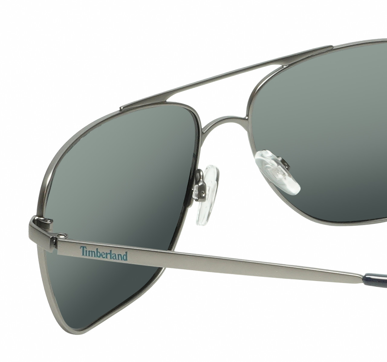 Close Up View of Timberland TB7202 Unisex Pilot Full Rim Designer Sunglasses in Matte Gunmetal Silver/Blue Polarized 62mm