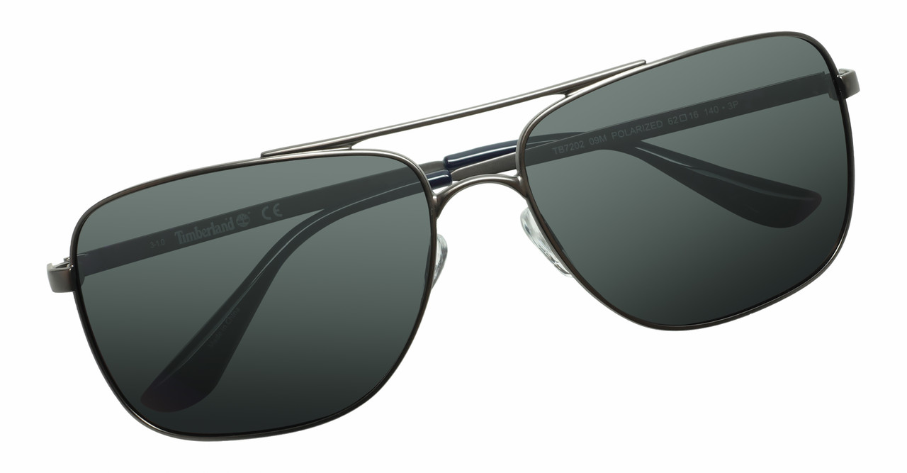 Top View of Timberland TB7202 Unisex Pilot Full Rim Designer Sunglasses in Matte Gunmetal Silver/Blue Polarized 62mm