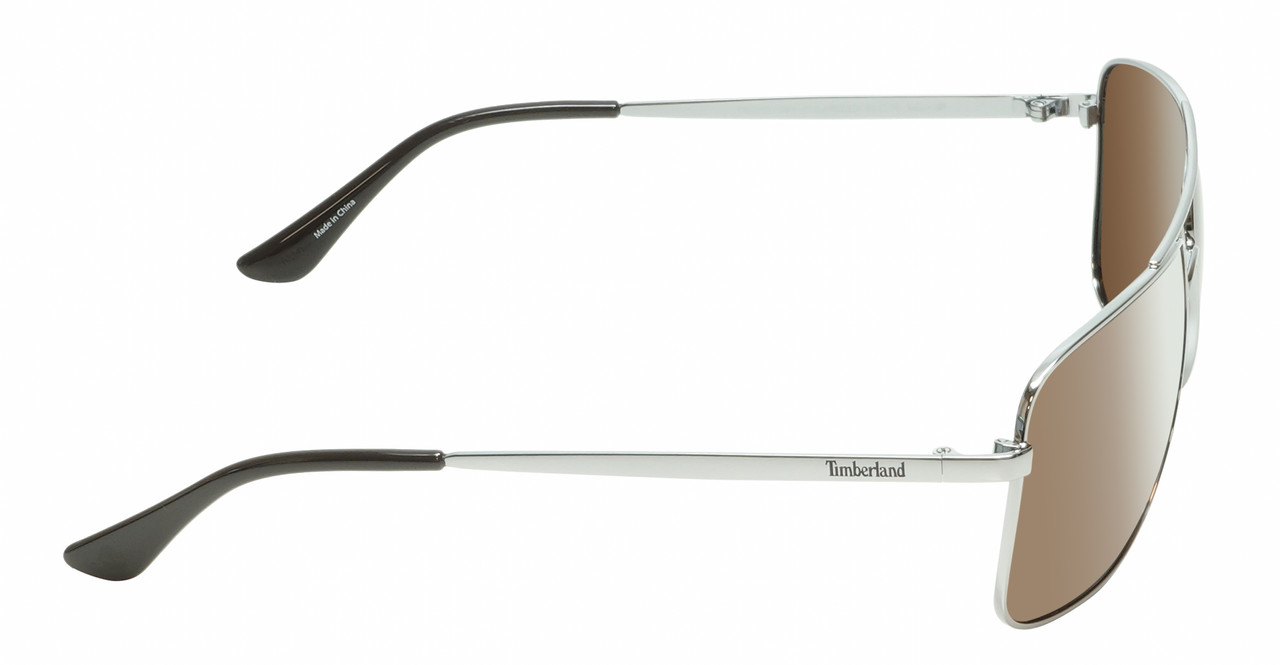 Side View of Timberland TB7202 Unisex Pilot Full Rim Designer Sunglasses in Shiny Gunmetal Silver/Brown Polarized 62mm