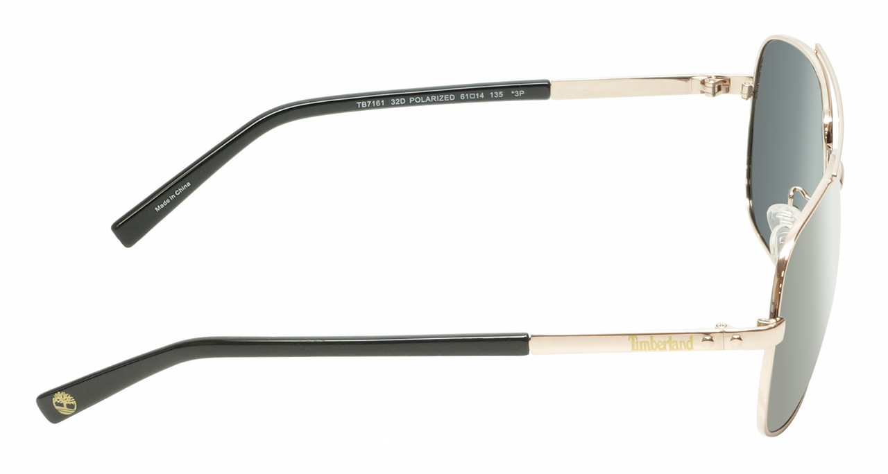 Side View of Timberland TB7161 Unisex Pilot Semi-Rimless Designer Sunglasses in Gold/Smoke Grey Polarized 61mm