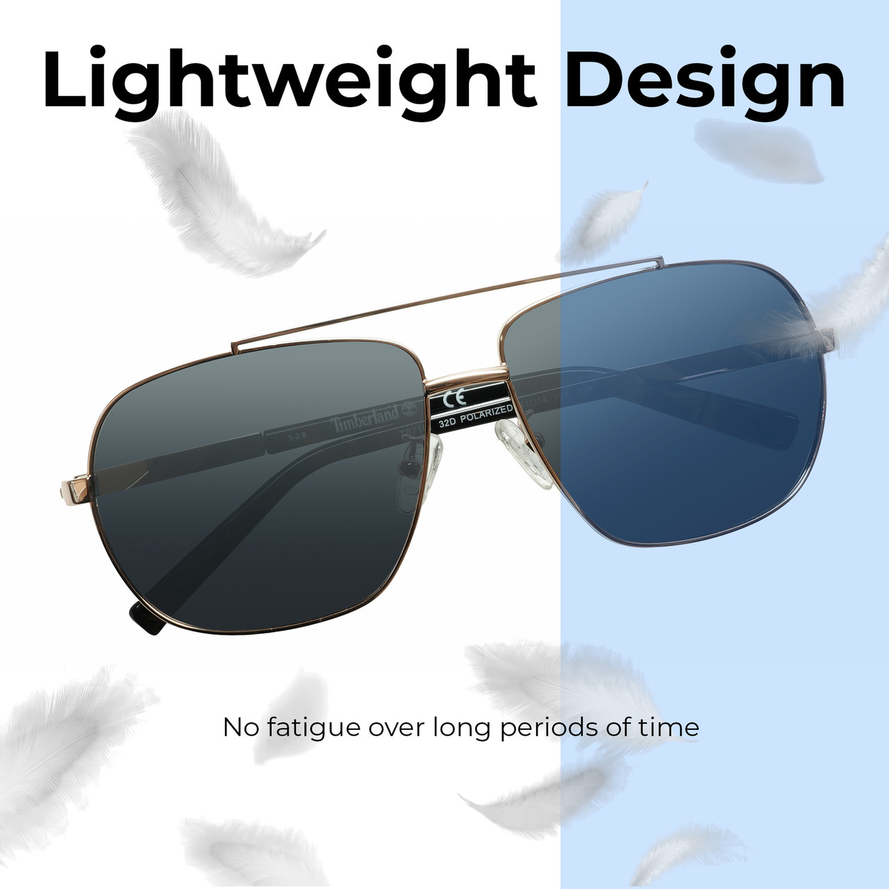 Lightweight Construction Illustration of Timberland TB7161 Unisex Pilot Semi-Rimless Designer Sunglasses in Gold/Smoke Grey Polarized 61mm