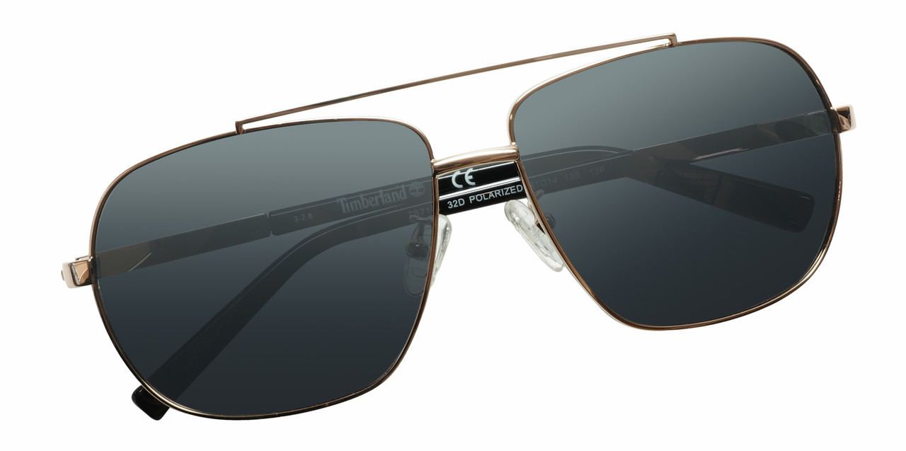 Top View of Timberland TB7161 Unisex Pilot Semi-Rimless Designer Sunglasses in Gold/Smoke Grey Polarized 61mm
