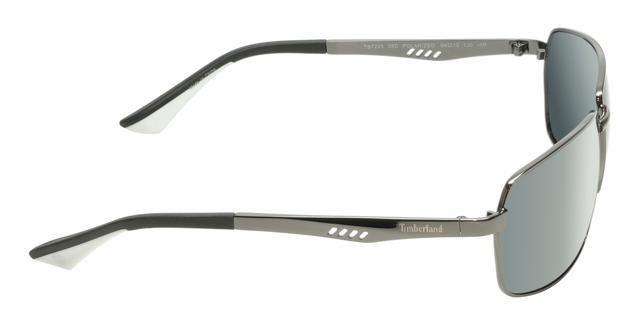 Side View of Timberland TB7225 Unisex Rectangular Full Rim Designer Sunglasses in Shiny Gunmetal Black/Smoke Grey Polarized 64mm
