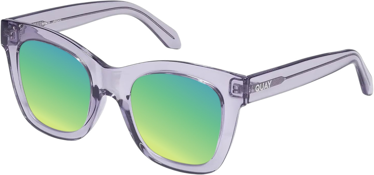 Profile View of QUAY After Hours Women CatEye Polarized Sunglasses Sweet Pea Lilac 51mm 10 OPTIONS with Custom Cut Polarized Green Mirror Lenses